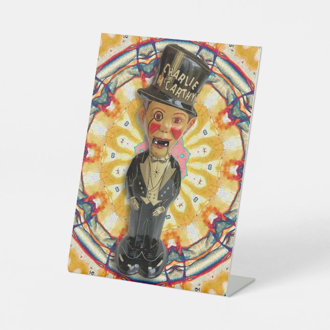 1940S CHARLIE McCARTHY TIN TOY   Pedestal Sign (Front)