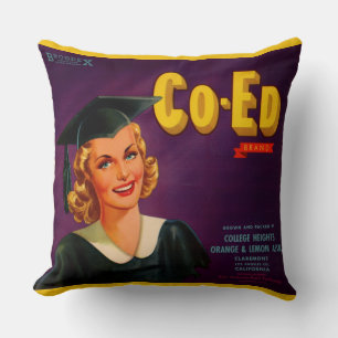 1940s Co-Ed Brand citrus crate label print Cushion