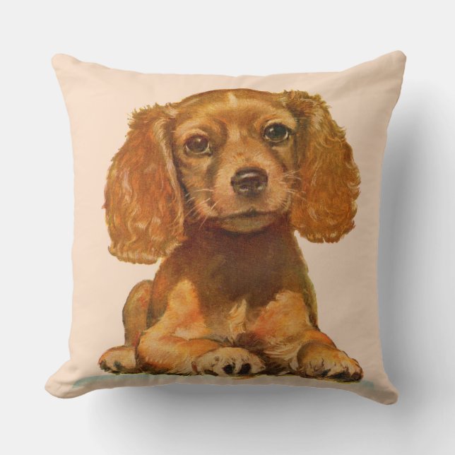 1940s cocker spaniel puppy print cushion (Front)