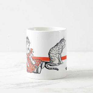 1940S DOLL AND CAT ILLUST---VINTAGE! OLD! QUAINT! COFFEE MUG