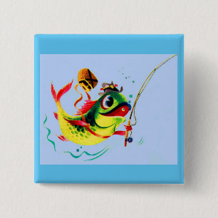 1940s fishing fish 15 cm square badge