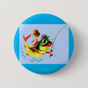 1940s fishing fish 6 cm round badge