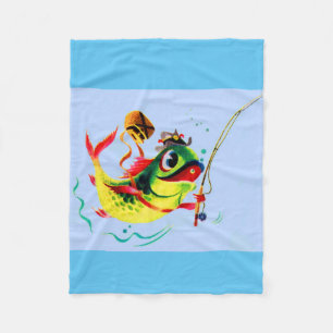 1940s fishing fish fleece blanket