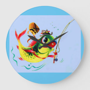 1940s fishing fish large clock