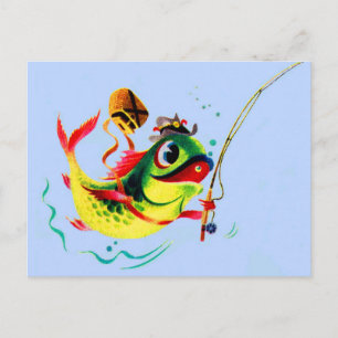 1940s fishing fish postcard