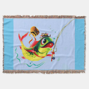 1940s fishing fish throw blanket