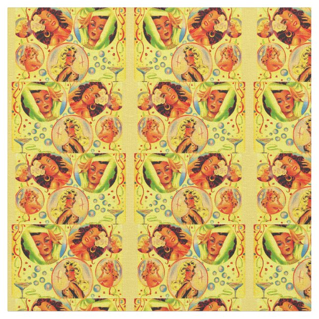 1940s glamour girls print fabric (Close Up)