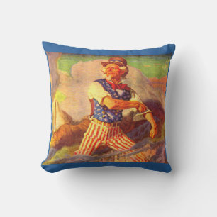 1940s heroic Uncle Sam rolls up his sleeve Cushion