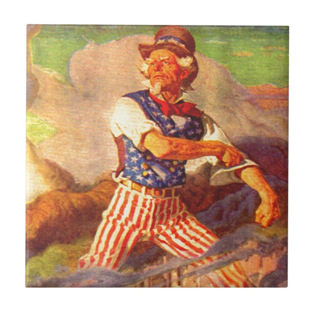 1940s heroic Uncle Sam rolls up his sleeves Ceramic Tile (Front)