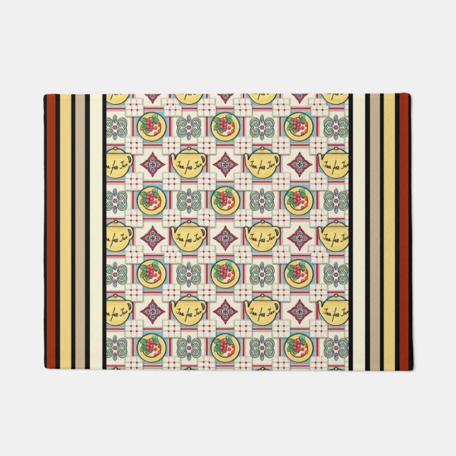 1940s Kitchen Pattern w/Yellow Teapots Doormat (Front)