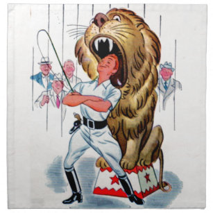 1940s lion tamer and lion napkin