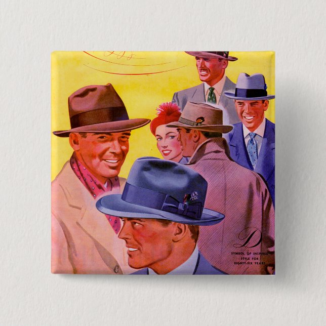1940s men in hats 15 cm square badge (Front)