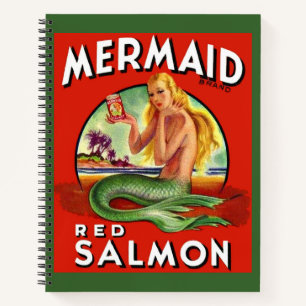 1940s Mermaid Salmon can label print Notebook