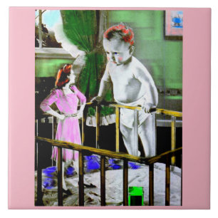 1940s mother and her giant baby ceramic tile