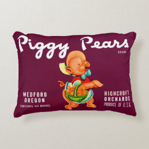 1940s Piggy Pears fruit crate label print Decorative Cushion