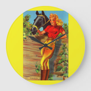 1940s pin-up gal and horse large clock