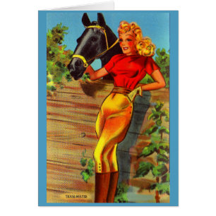 1940s pin-up gal and horse print