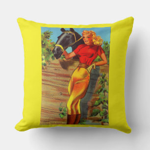 1940s pin-up gal and horse print cushion