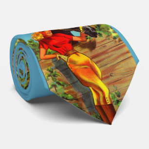 1940s pin-up gal and horse print tie