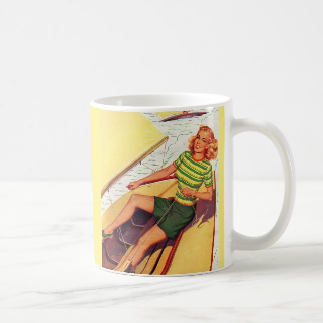 1940s pin-up girl on a boat coffee mug (Right)