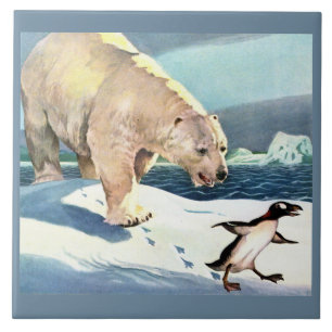 1940s polar bear and penguin ceramic tile