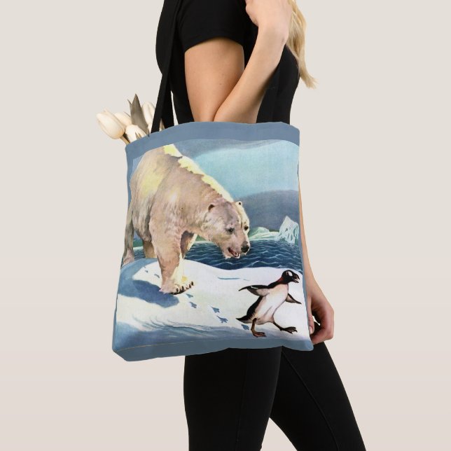 1940s polar bear and penguin tote bag (Close Up)