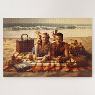 1940's Seaside Love Vintage Coastal Romance Jigsaw Puzzle