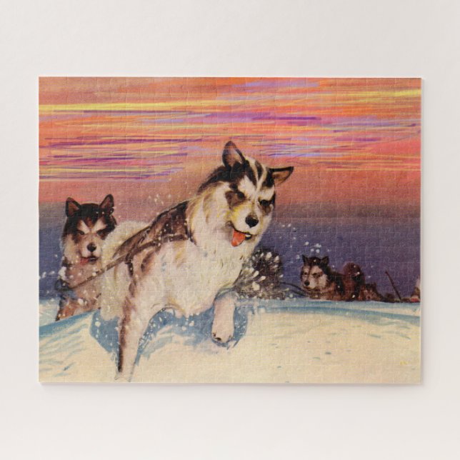 1940s Siberian husky sled dogs doing their thing Jigsaw Puzzle (Horizontal)