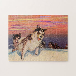 1940s Siberian husky sled dogs doing their thing Jigsaw Puzzle