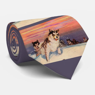 1940s Siberian husky sled dogs print Tie