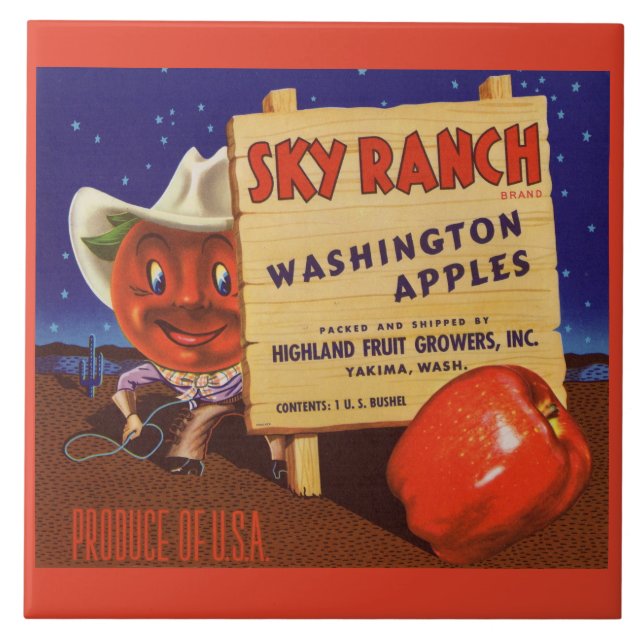 1940s Sky Ranch Washington Apples crate label Ceramic Tile (Front)