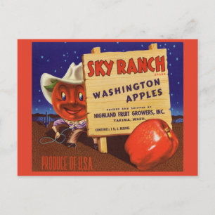 1940s Sky Ranch Washington Apples crate label Postcard