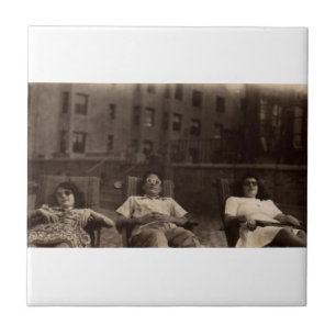 1940s three people relaxing on the roof ceramic tile