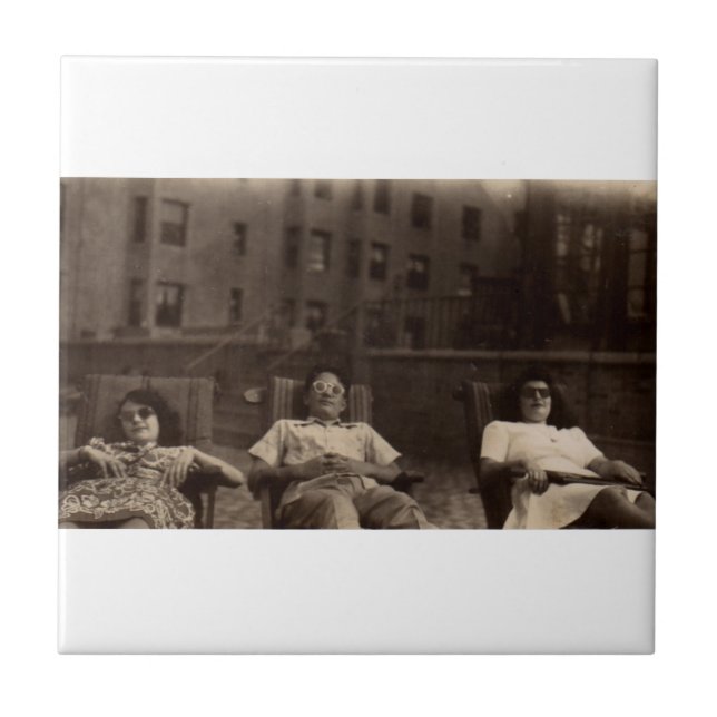 1940s three people relaxing on the roof ceramic tile (Front)