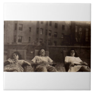 1940s three people relaxing on the roof ceramic tile