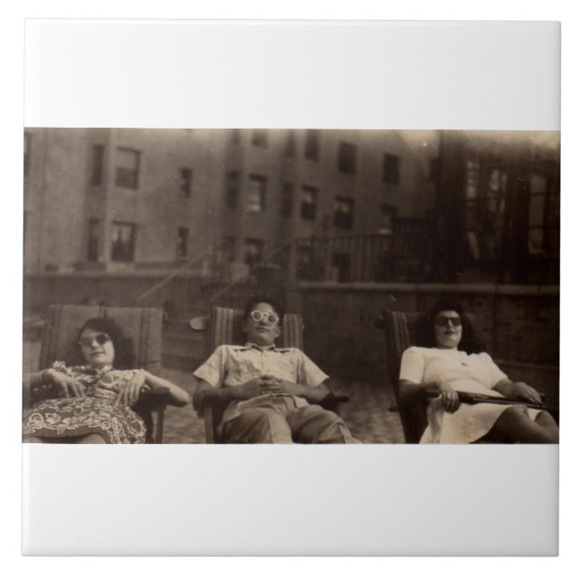 1940s three people relaxing on the roof ceramic tile (Front)