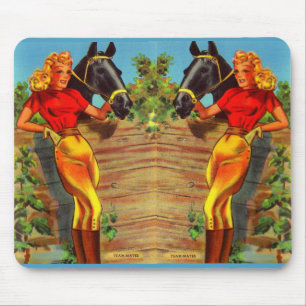 1940s twin pin-up gals and horses mouse pad