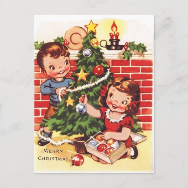 1940s Vintage Merry Christmas Holiday Postcard (Front)