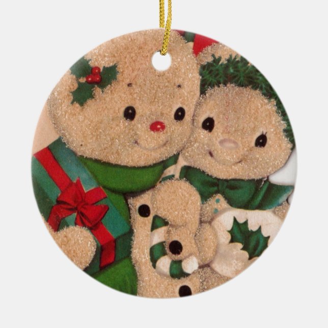 1940s Vintage Snowman Couple Ceramic Ornament (Front)