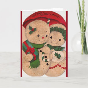 1940s Vintage Snowman Couple Holiday Card