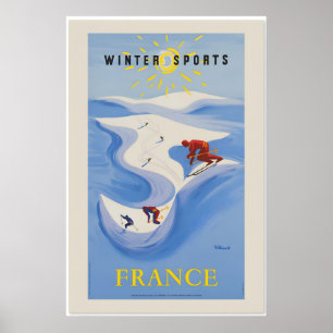 1940s Winter Sports - France Vintage Style Ski Poster