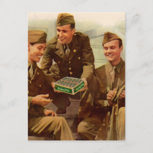 1940s WWII ad soldiers with candy from home Postcard