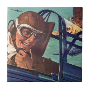 1940s WWII dogfight in the air Tile