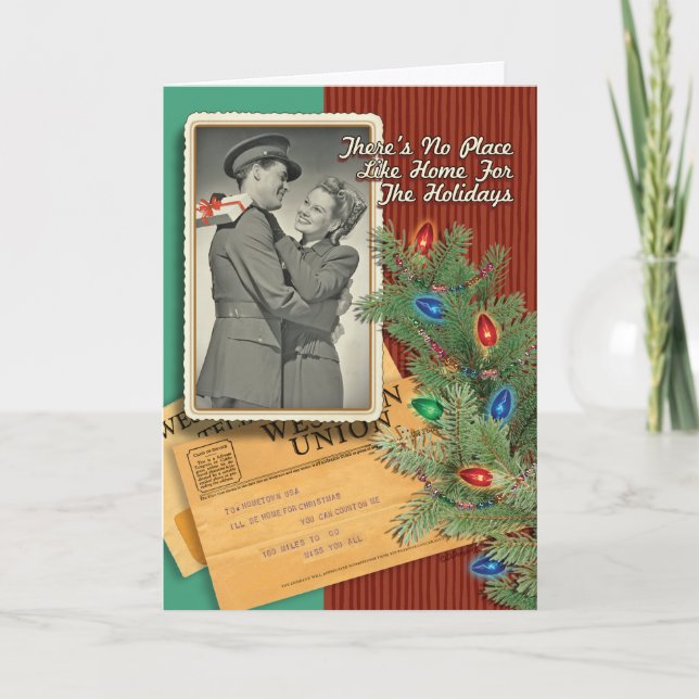 1940's WWII Romantic Couple Retro Christmas Cards (Front)