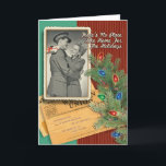 1940's WWII Romantic Couple Retro Christmas Cards<br><div class="desc">1940's WWII Romantic Couple Retro Christmas Cards features a vintage scene of a soldier and his sweetheart reuniting at Christmastime. Classic vintage Christmas pine with lights make it sparkle. This nostalgic charming vintage greeting card will make everyone smile. Remember your friends, family associates with our Retro Christmas Cards! Customise the greeting...</div>