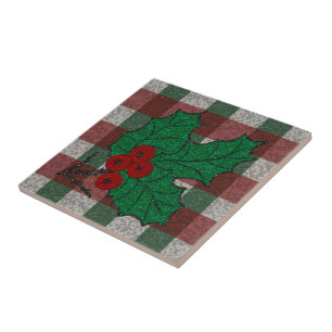 1940s Xmas Gingham 4.25" x 4.25"  Ceramic Tile