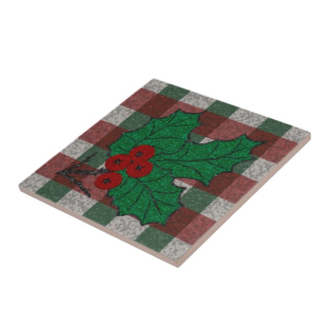 1940s Xmas Gingham 4.25" x 4.25"  Ceramic Tile (Side)