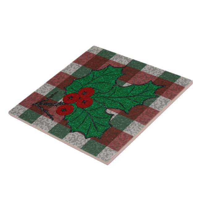 1940s Xmas Gingham 6" x 6" Ceramic Tile (Side)