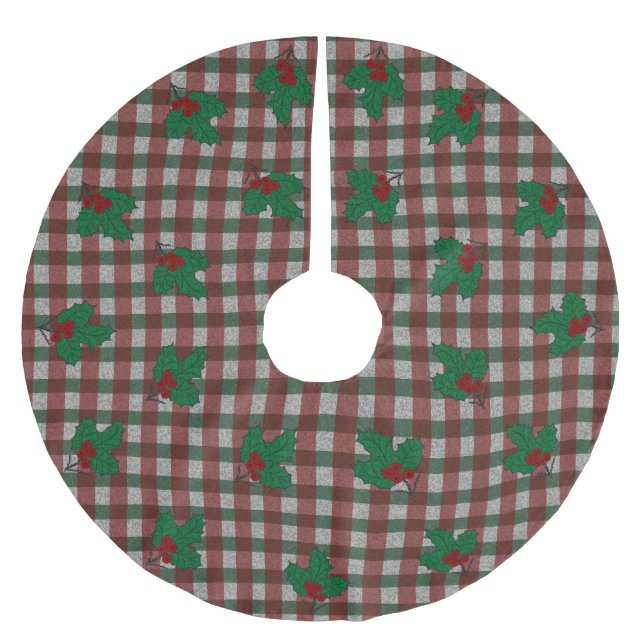 1940s Xmas Gingham Brushed Polyester Tree Skirt (Front)
