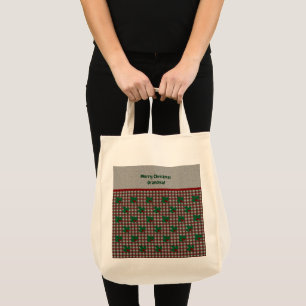 1940s Xmas Gingham - Personalised Grocery Tote Bag